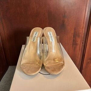 Steve Madden Clear Vinyl Mules with Tan Insole